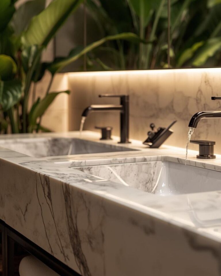 Marble built in sink in bathroom renovation