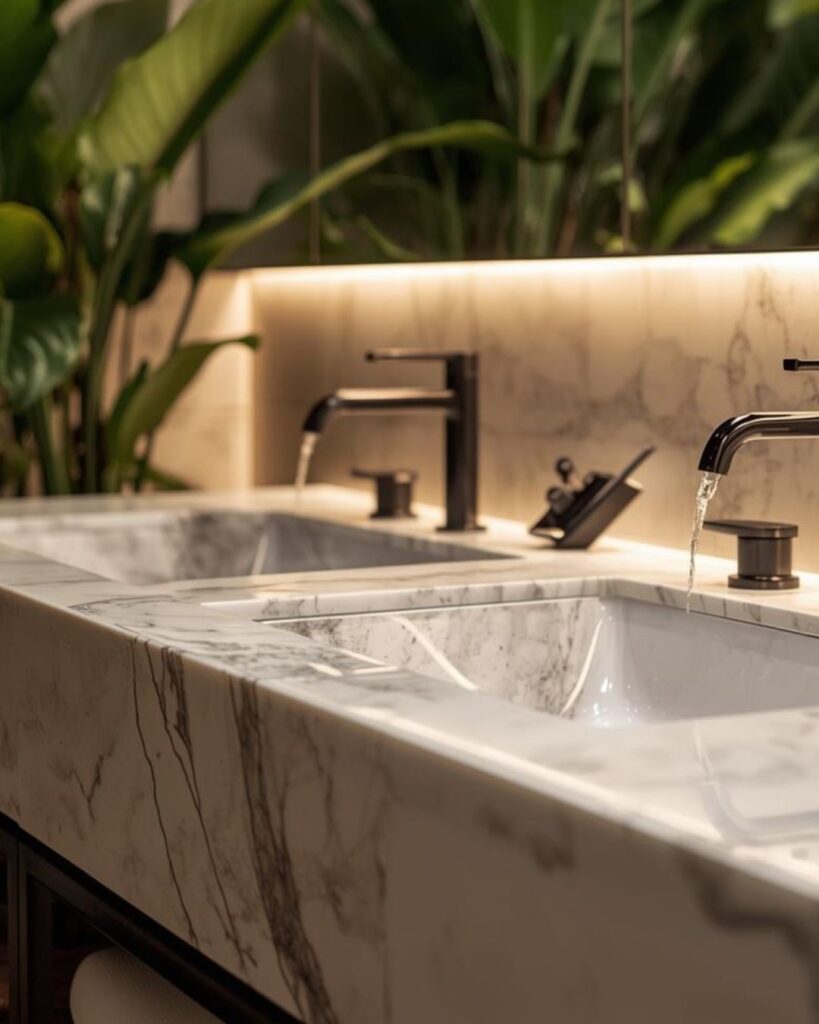 Marble built in sink in bathroom renovation